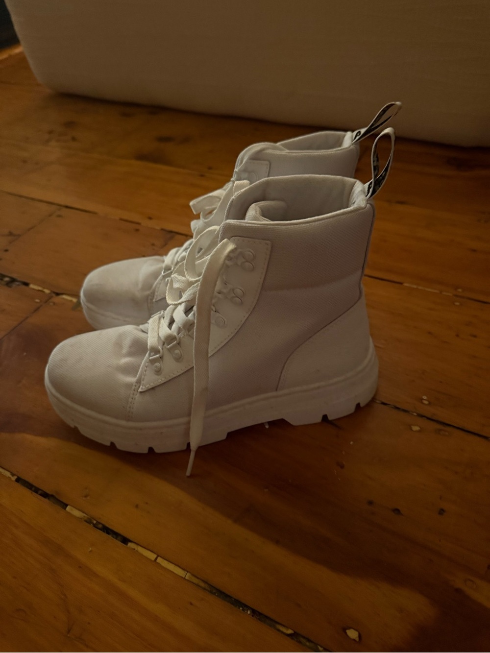 Dr. Martens White Canvas Lug-Sole Ankle Boot